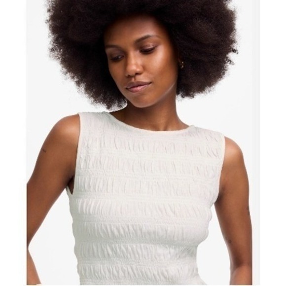 Madewell Top Womens XS White Smocked Boatneck Tank Sleeveless Cotton Blend NV912 - Picture 4 of 13